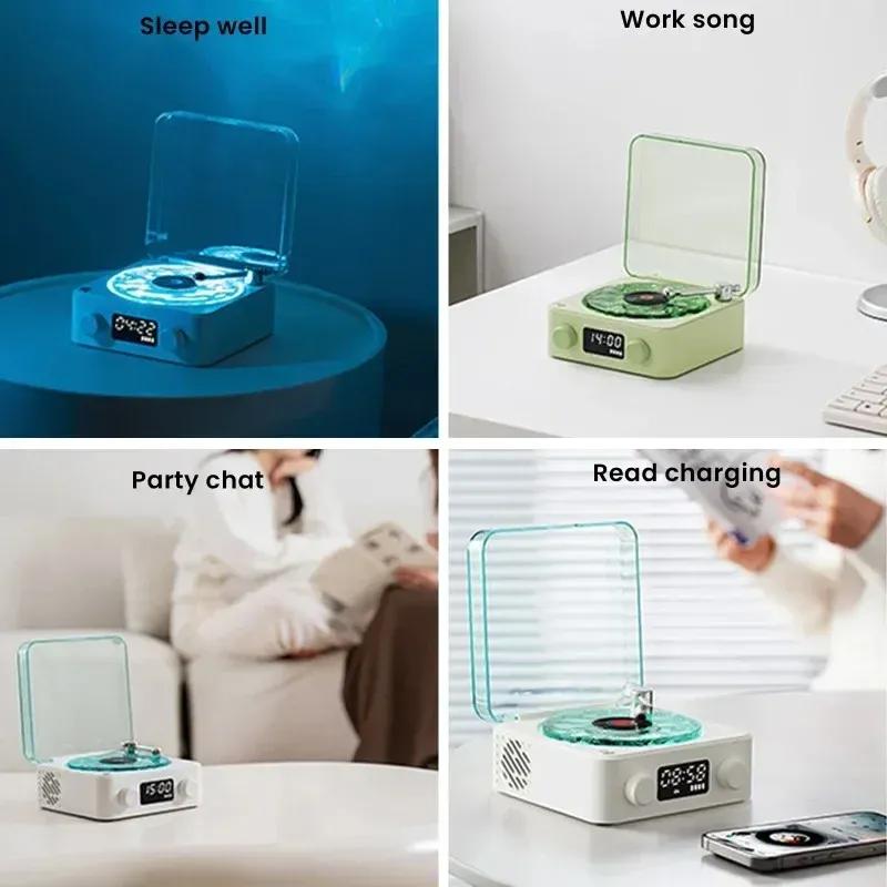 Waves Vinyl Player Bluetooth-Speaker With White Noise Retro Turntable Speaker Sleep Aid Vitrola Shaped Speaker With RGB Light_voghion.com