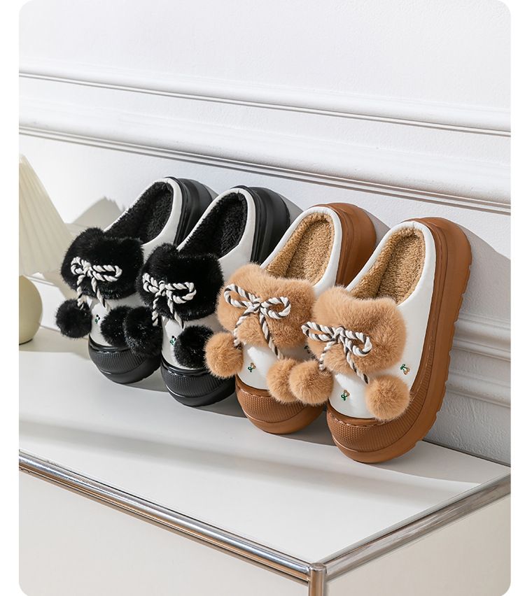 Damenschuhe, süße Plüsch-Baumwoll-Hausschuhe für Mädchen, Winter-Outdoor-Kleidung, neuer Stil, für drinnen und draußen, rutschfeste Plüsch-warme Baumwoll-Hausschuhe_voghion.com