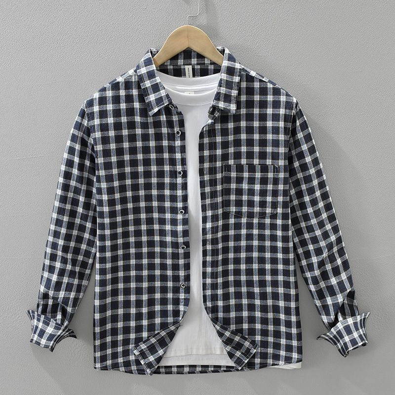 Camicia a quadri a maniche lunghe per uomo, alla moda e versatile, top ampio e casual._voghion.com