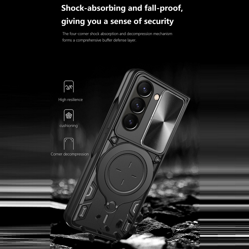 Schiebefenster-Kameraobjektivschutz, magnetischer Ring-Ständer-Schutzhülle für Samsung Galaxy Z Flip5 Fold5 5G, rote Hartpanzerung, stoßfest_voghion.com