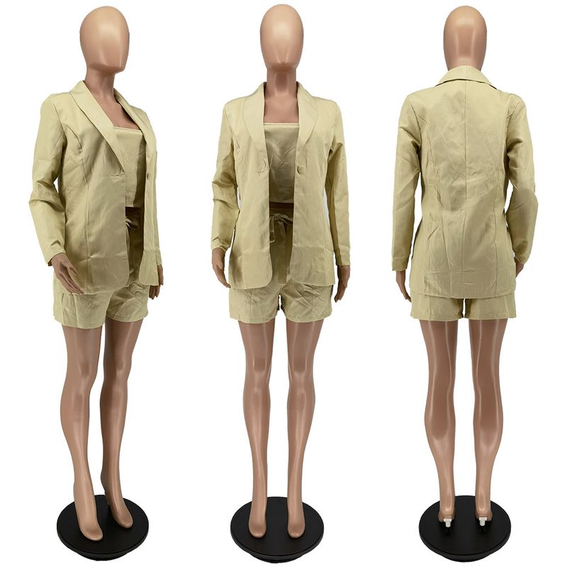 Damenbekleidung Sommermode Neue einfarbige Spitze Kleiner Anzug Dreiteiliger Anzug_voghion.com