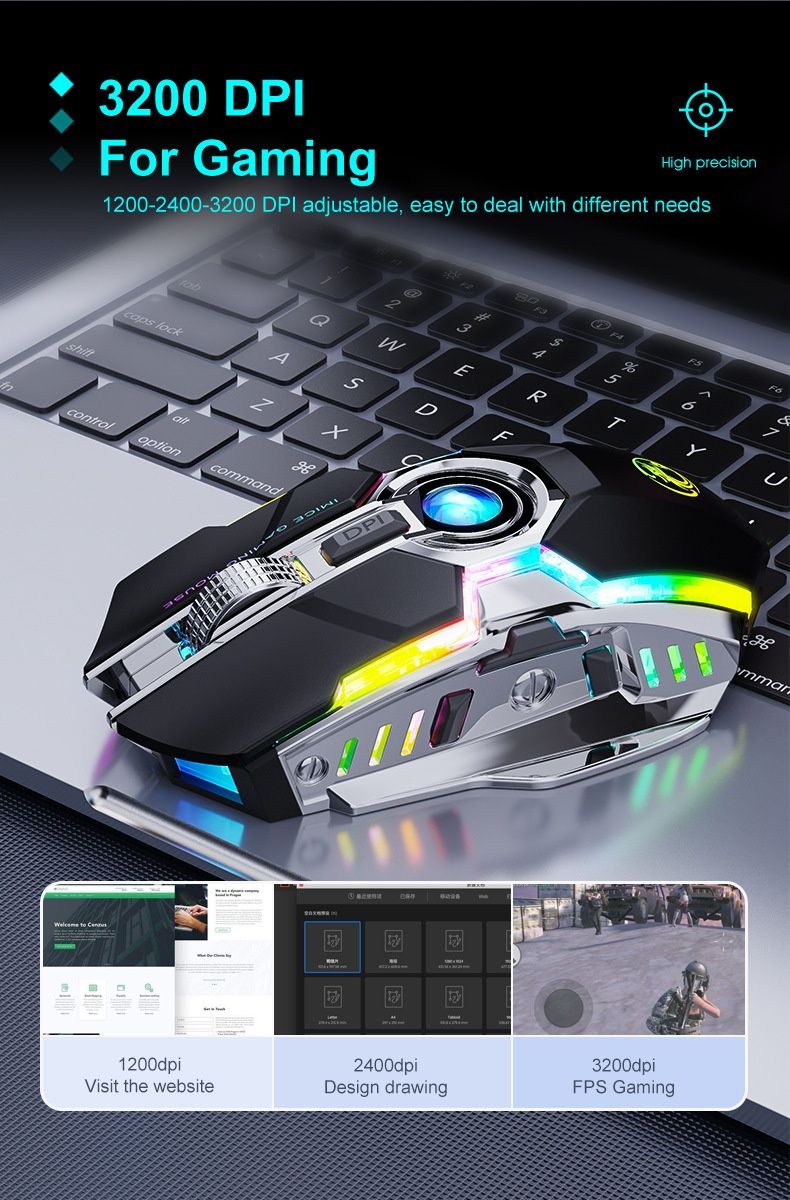 Digitex Digitex IMICE Fornitura diretta dalla fabbrica Mouse da gioco wireless con luce fluente RGB ricaricabile da 2,4 G a 7 pulsanti, regalo_voghion.com