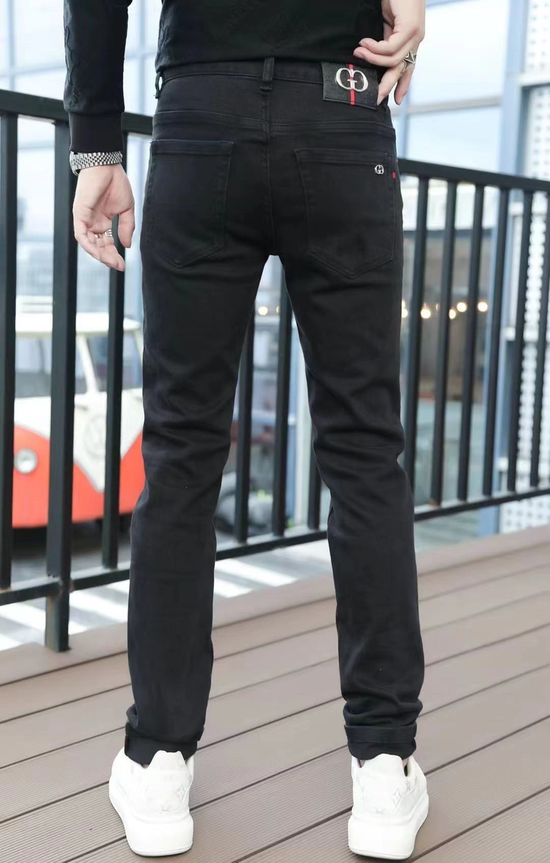 Jean Slim pour hommes, nouveau pantalon fin de produits européens, noir pur, haute élasticité, marque à la mode, automne_voghion.com