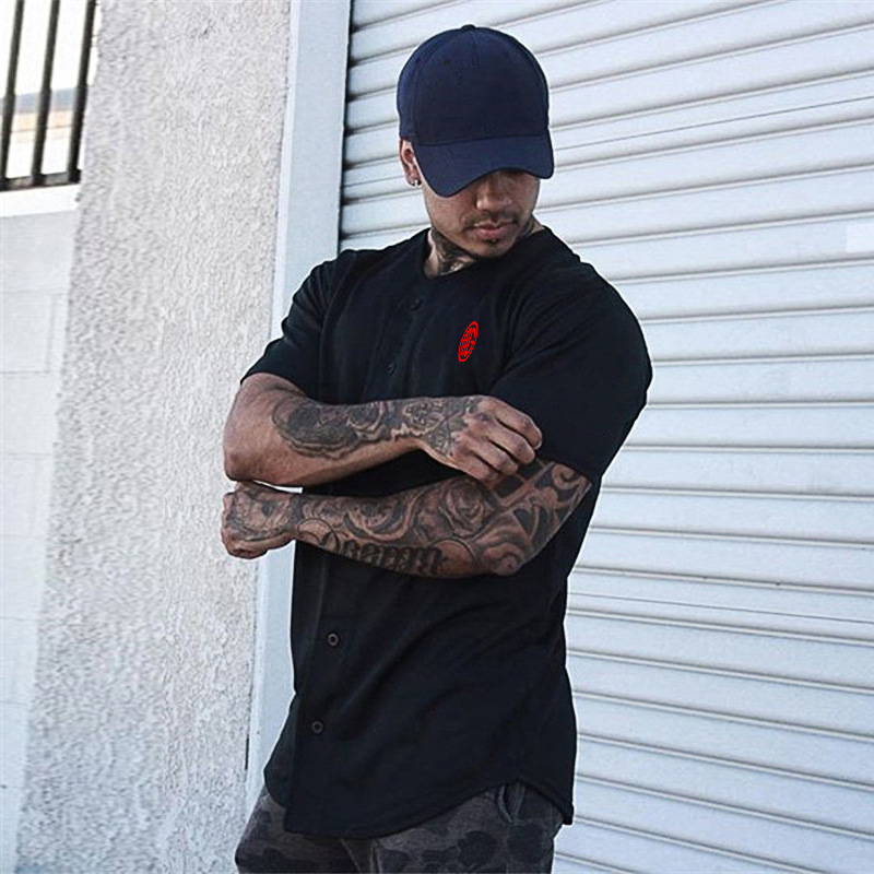 Polo sportiva da uomo a maniche corte cardigan con scollo a V T-shirt fitness collant muscolare Fast Dry Running Training Iron Dog_voghion.com