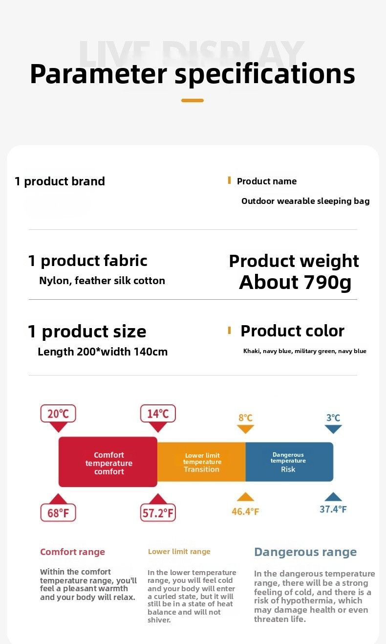 Multifunktionaler, tragbarer Schlafsack mit Umhangfunktion für Reisen, Wandern, Camping und Outdoor-Aktivitäten für Erwachsene, Daunen, Baumwolle, schmutzabweisend, maschinenwaschbar_voghion.com