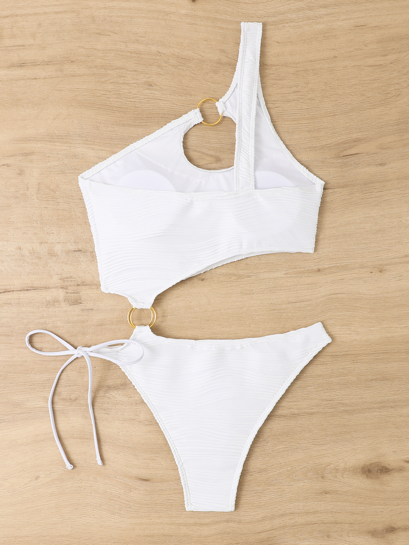 Damring med enkel axelremsdesign tight triangel bikini flerfärgad baddräkt_voghion.com