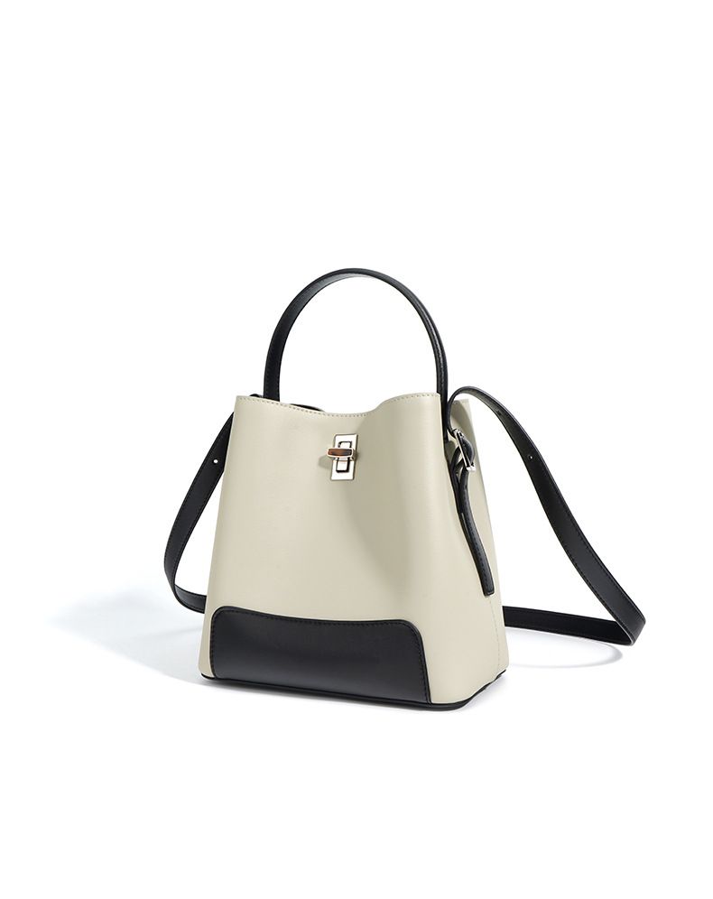New contrast color ladies handbag, spring and summer new leather handbag, multifunctional shoulder crossbody bucket bag,_voghion.com