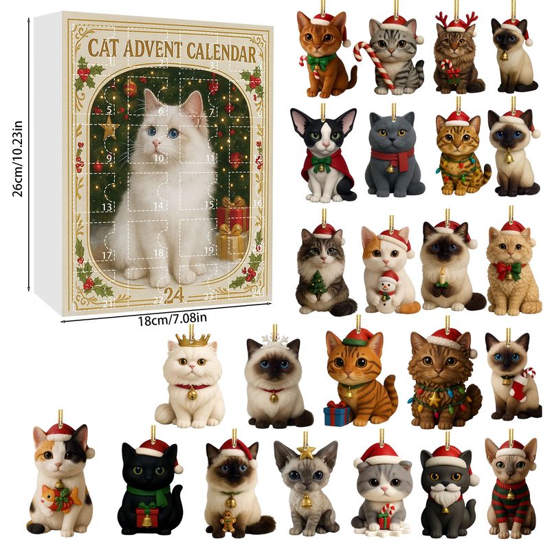 Neu eingetroffen: Der perfekte Adventskalender mit Überraschungsbox für Katzenliebhaber, Weihnachtsbaumschmuck, Acryl-Ornamente_voghion.com