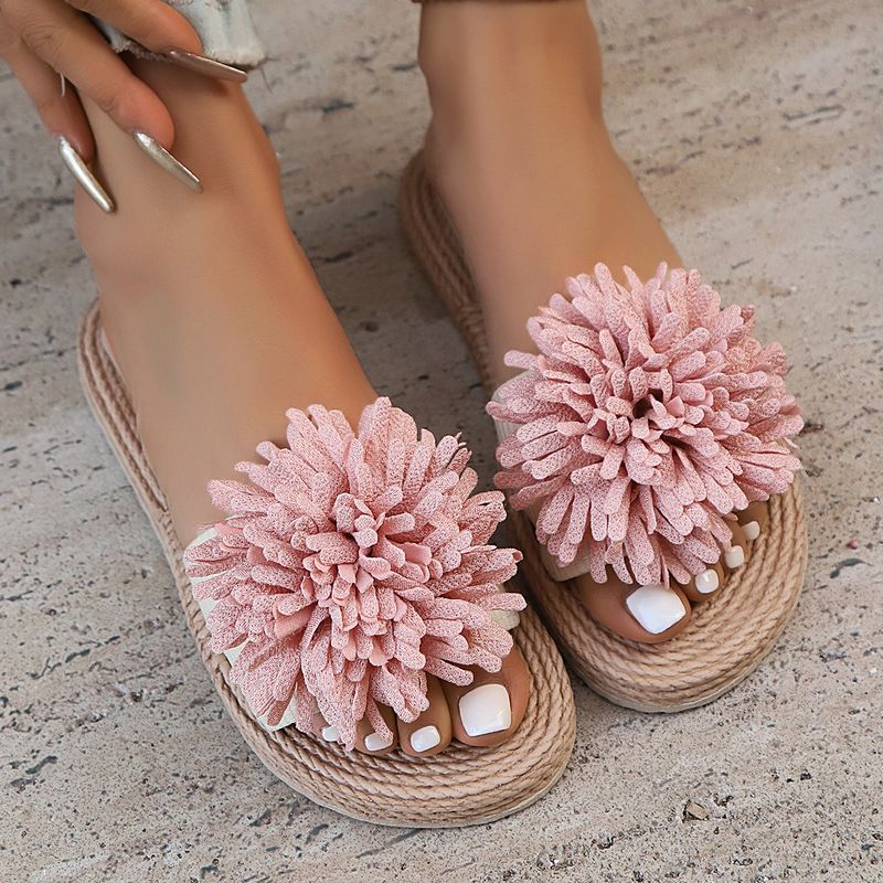 Naiste kingad suvised uued suures suuruses ühes tükis sandaalid ümmarguse ninaga Mugavad rannajalatsid Lillega lameda põhjaga naiste sandaalid armsad roosad_voghion.com