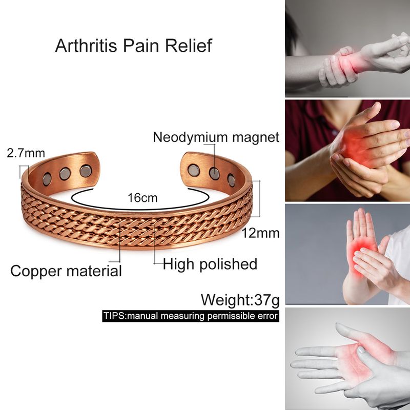 Braccialetto magnetico in rame puro intrecciato per uomo e donna, regolabile, largo 12 mm, con magnete per la terapia magnetica._voghion.com