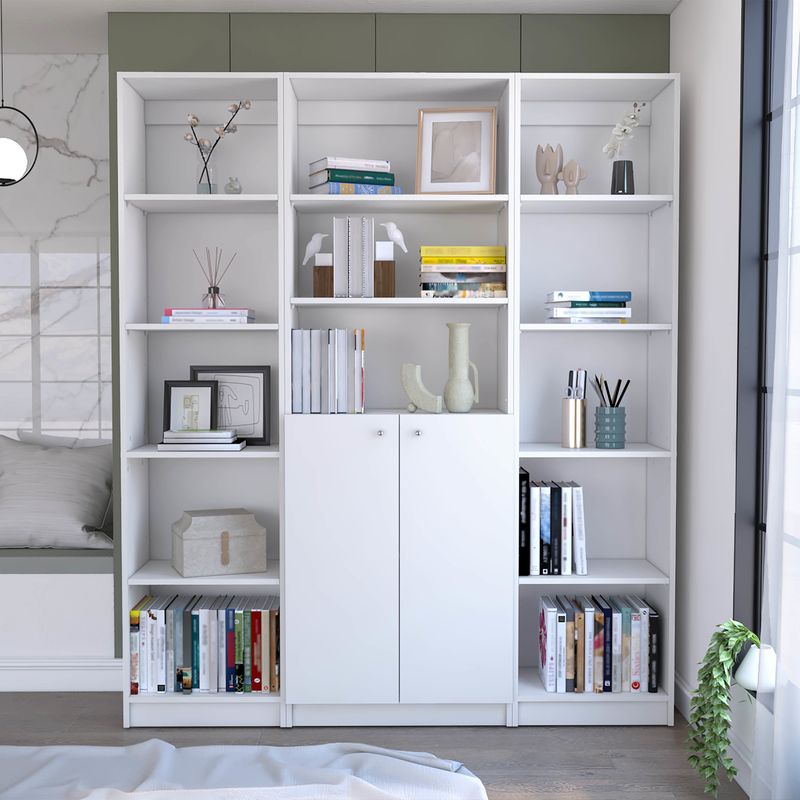 Aberdeen 3 Piece Living Room Set with 3 Bookcases, White_voghion.com