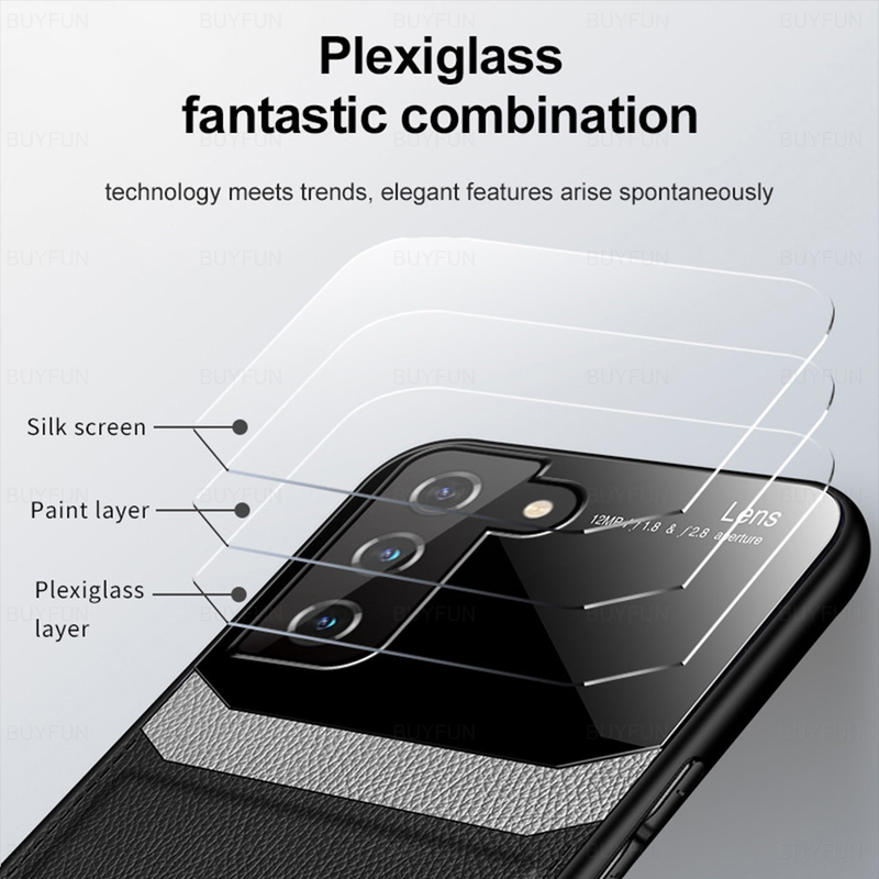 Leder Spiegel Glas Telefon Abdeckung Für Samsung S21 FE 5G 6,4 zoll PU Stoßfest Telefon Zurück Fall Für_voghion.com
