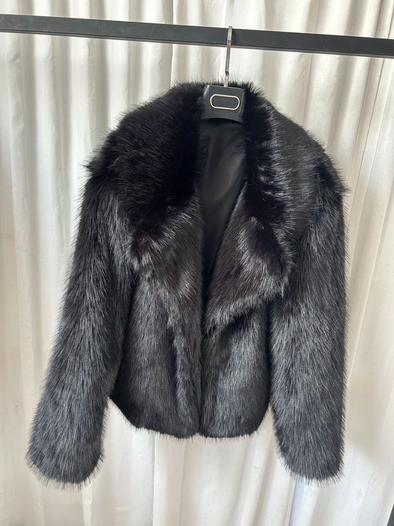 New Collection Blazer-Style Faux Fur Coat For Women, Short Plush Jacket With Notched Collar & Detachable Fur Trim, Elegant Winter Outerwear_voghion.com