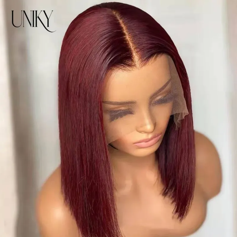 Dunkelorange, seidig glatte Bob-Perücke mit Babyhaar, rötlich-braunes brasilianisches Echthaar, dunkelbraun, 13 x 4 Zoll, Lace-Front-Perücke für Frauen_voghion.com