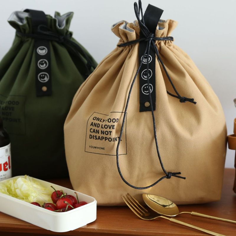 Sac à bento isolé à large ouverture en toile avec cordon de serrage, sac de rangement pour boîte à lunch, sac à main d'école, pique-nique, camping, accessoires de cuisine_voghion.com