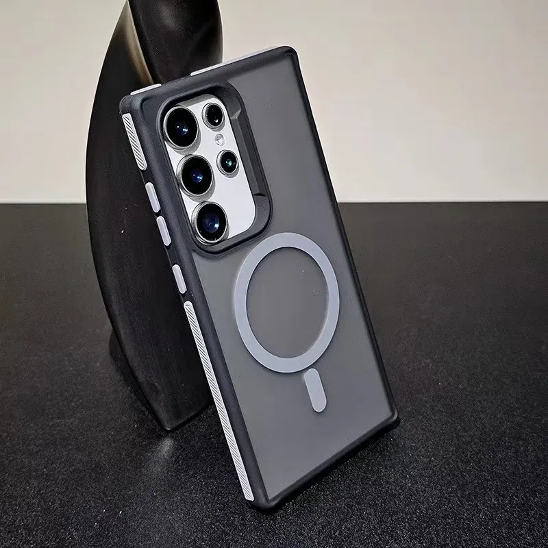 Matte Magsafe-Telefonhülle für Samsung Galaxy S23 S22 S24 Ultra Plus, stilvolle magnetische kabellose Ladeabdeckung mit farbiger Lünette_voghion.com