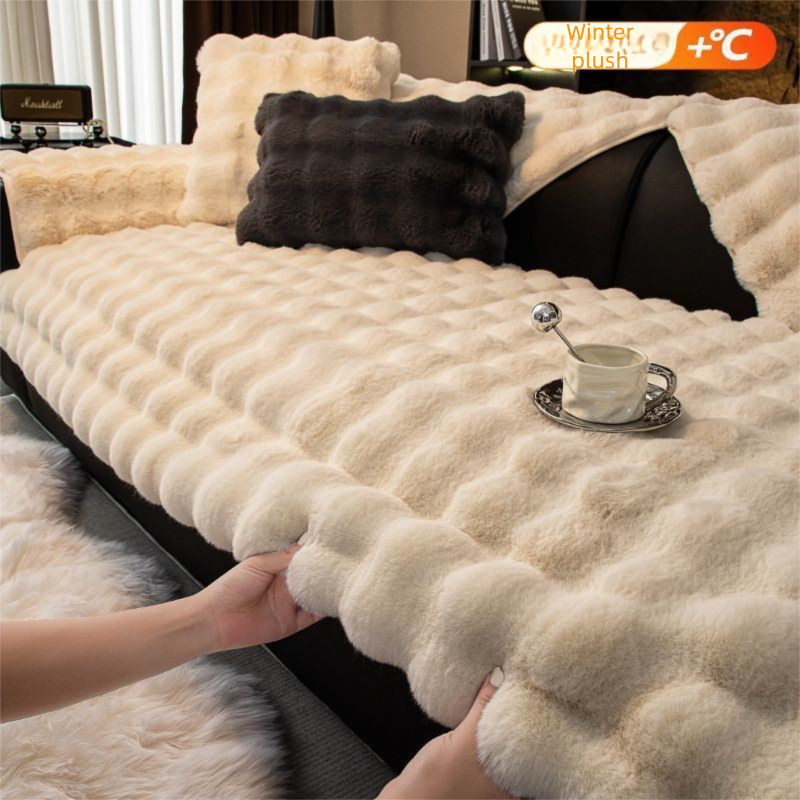 Leather Winter 2024 Rabbit Fur Plush Sofa Cushion New Non-Slip Thickened Light Luxury High-End Warm Cover_voghion.com