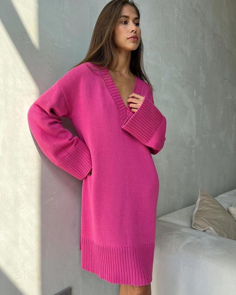 Damen-Pullover, mittellang, einfarbig, Rollkragenpullover, lockerer Boden, Grubenfaden, Langarm-Pullover_voghion.com