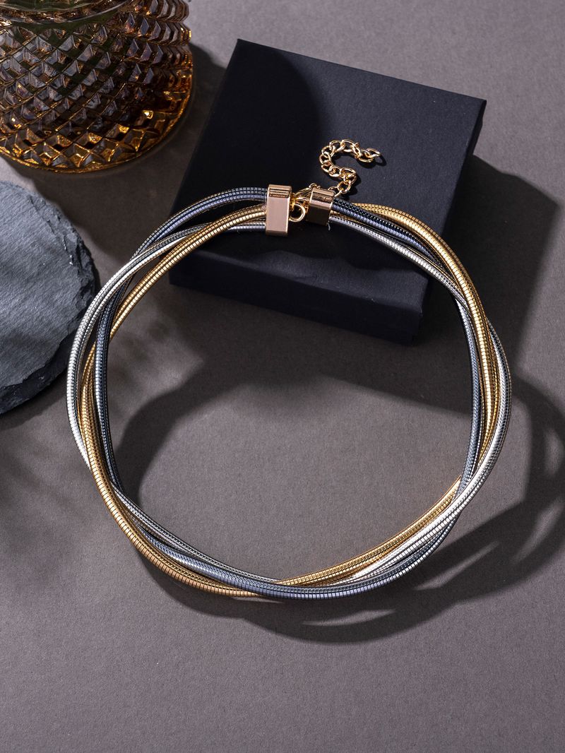 Collier minimaliste en os de serpent – Collier ras du cou élégant en métal superposé en forme de U pour femme, couleurs or/argent/mixtes_voghion.com