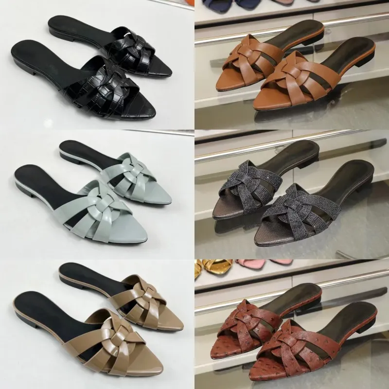 Y+5+L Slides Womens Sandals Pointed Fish Mouth Summer Luxry Flat Slippers Genuine Leather Breathable Comfortable_voghion.com