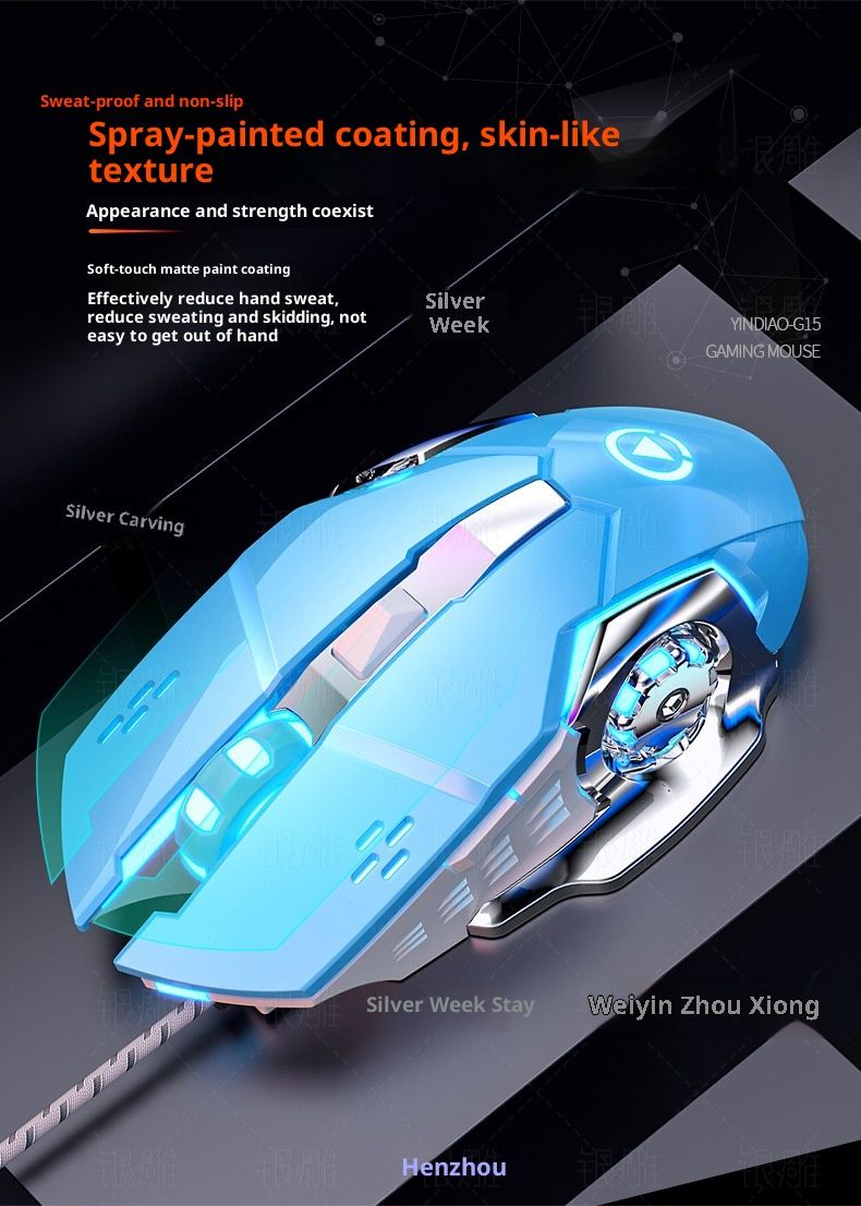 Digitex Digitex Silver Eagle G15 Mouse da gioco meccanico USB cablato silenzioso e fluido Accessori per computer Commercio all'ingrosso transfrontaliero_voghion.com