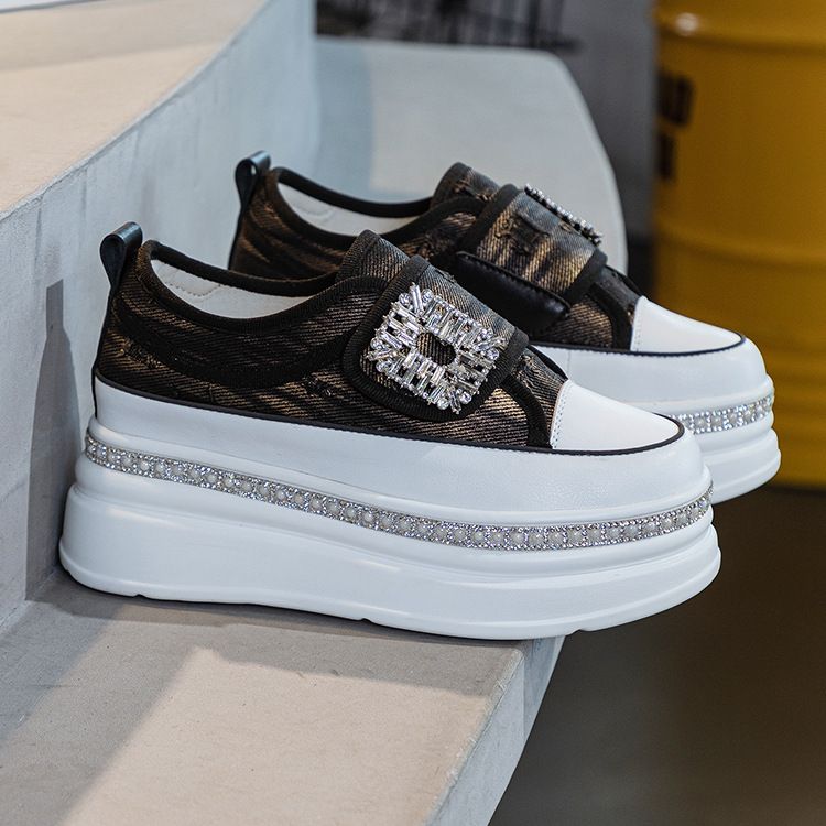 Fujin 6cm Denim Platform Wedge Genuine Leather Casual Spring Summer Autumn Comfy High Brand Chunky Sneakers Hidden Heels_voghion.com