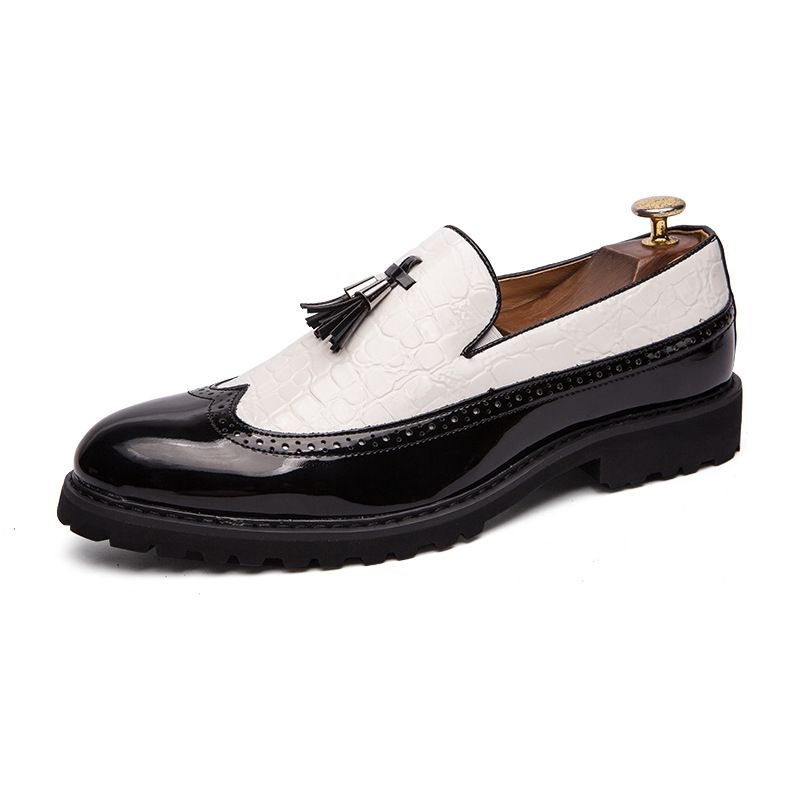 Unschlagbare Qualität New Blok Color Blocked Fransen Lederschuhe, Glänzendes Leder, Modisches Set, Halbschuhe, Frisuren, Größe 48 Herrenschuhe_voghion.com