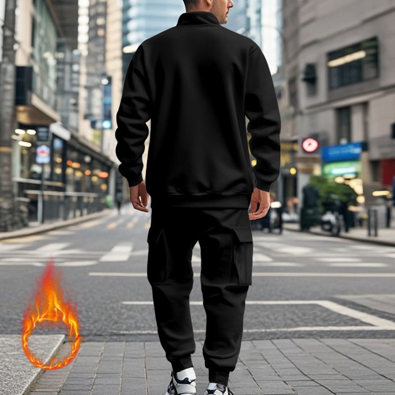 Fleecegefüttertes Sweatshirt-Set mit Viertelreißverschluss für Herren – Slim Fit Thermo-Jogging-Outfit für Herbst und Winter_voghion.com