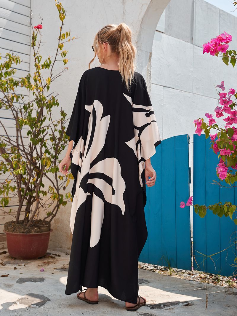 Überwurfkleid mit Fledermausärmeln im Bohemian-Print – Leichter Strandkimono für Damen, Bikini-Wickeltuch, Urlaubstunika in Übergröße, schnelltrocknendes Polyester_voghion.com
