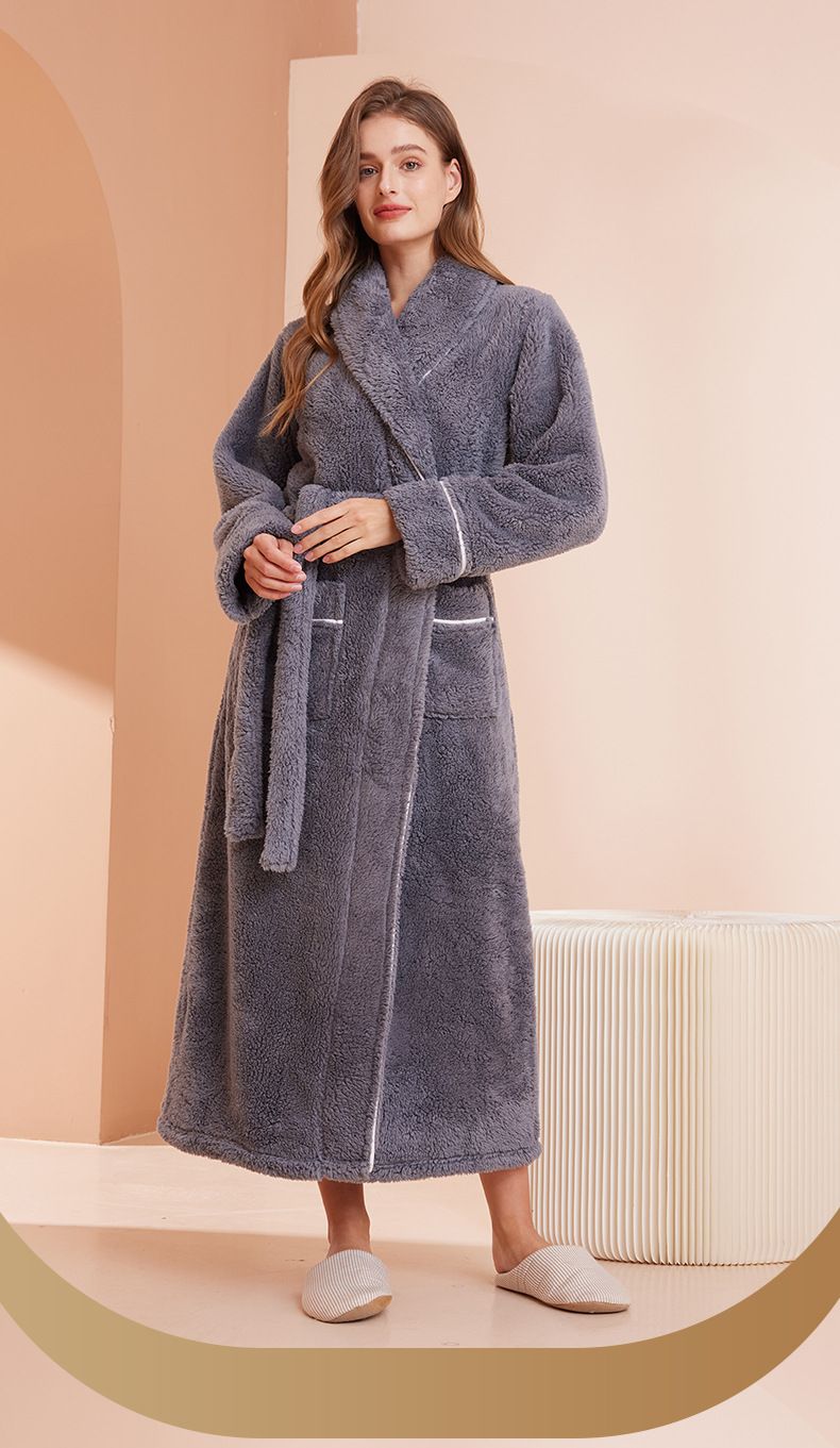 Camicia da notte ispessita bifacciale, stile autunnale e invernale, per uomo e donna, comoda coppia in velluto di cotone, accappatoio extra lungo in peluche_voghion.com