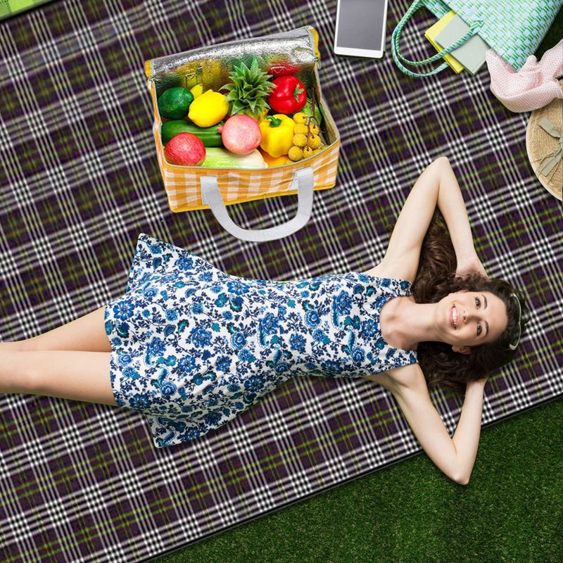 Insulated Picnic Bag Dual Zippers Plaid Lunch Tote Bag Large Capacity Soft Cooler Bag Multifunction for Outdoor Beach BBQ_voghion.com