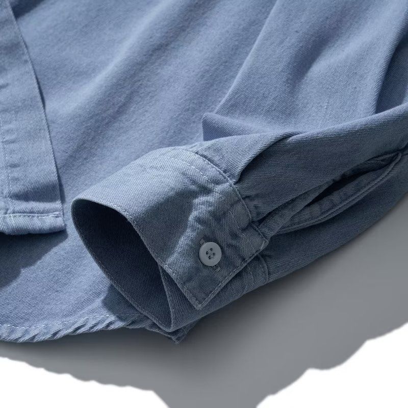 Camicia in denim da uomo, autunno, tendenza, ampia, sottile, stile Hong Kong, blu scuro, a maniche lunghe, casual, da uomo e da donna_voghion.com