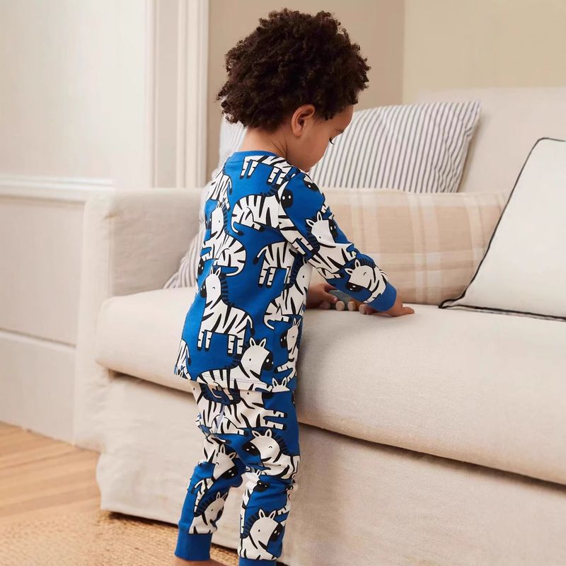 Trajes de algodón para niños de primavera y otoño, talla 2, 7, con aire acondicionado, cuello redondo de cebra, manga larga, ropa de casa para niños, traje de dos piezas_voghion.com