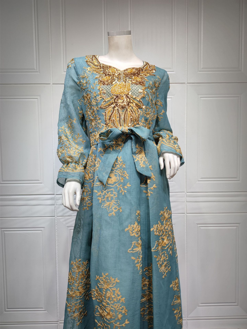Vestido de cena de fiesta musulmana con apliques bordados_voghion.com