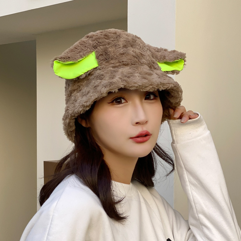 New lamb hat women's autumn and winter fisherman hat cute plush ears confinement sheep with a sheep to keep warm baa baa basin_voghion.com