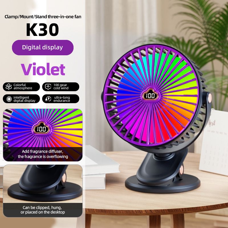 Digital Display Small Student Dormitory Bedside Night Light Clip Fan Office Desktop USB Rechargeable Silent_voghion.com