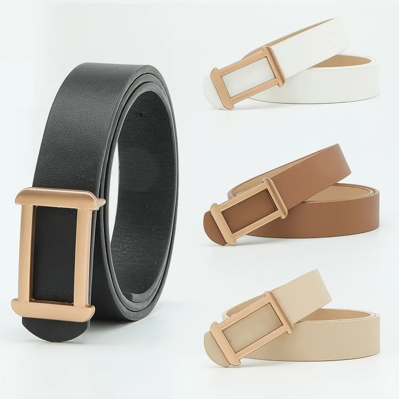 New Rectangular Buckle High-end Fashionable and Simple Daily Versatile Dress Student Youth Women's Belt_voghion.com