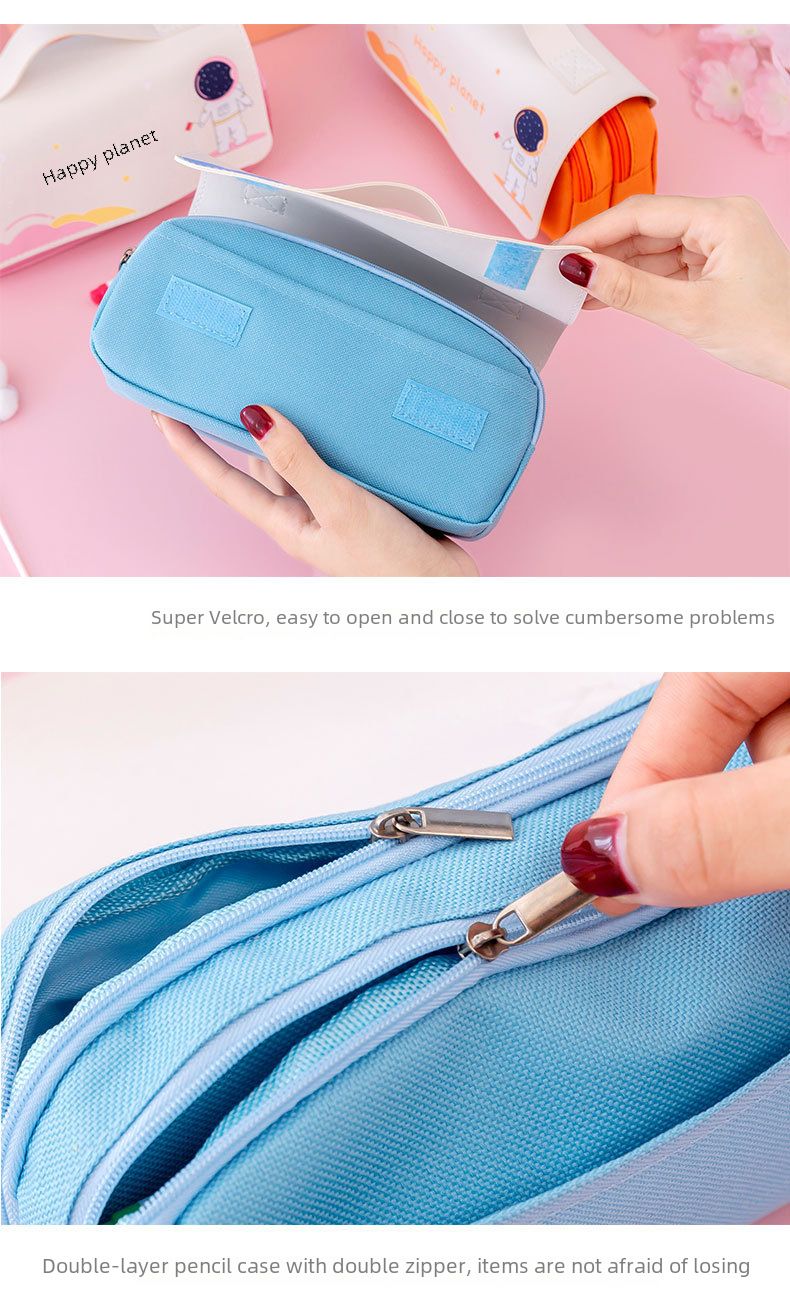 Astronaut Double Layer Large Capacity Pencil Bag Primary School Student Portable Stationery Bag Creative Multifunctional Stationery Case Pencil Bag_voghion.com