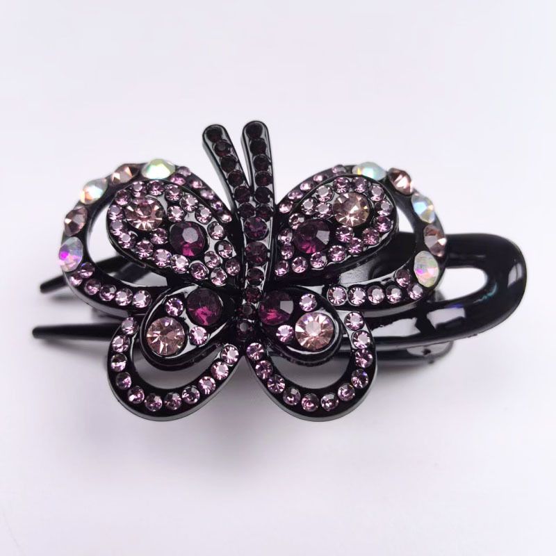 Fermaglio a becco d'anatra con strass per acconciatura raccolta, elegante fermaglio per capelli in stile coreano con design a farfalla con strass, fermaglio a tre denti, forcina per capelli._voghion.com