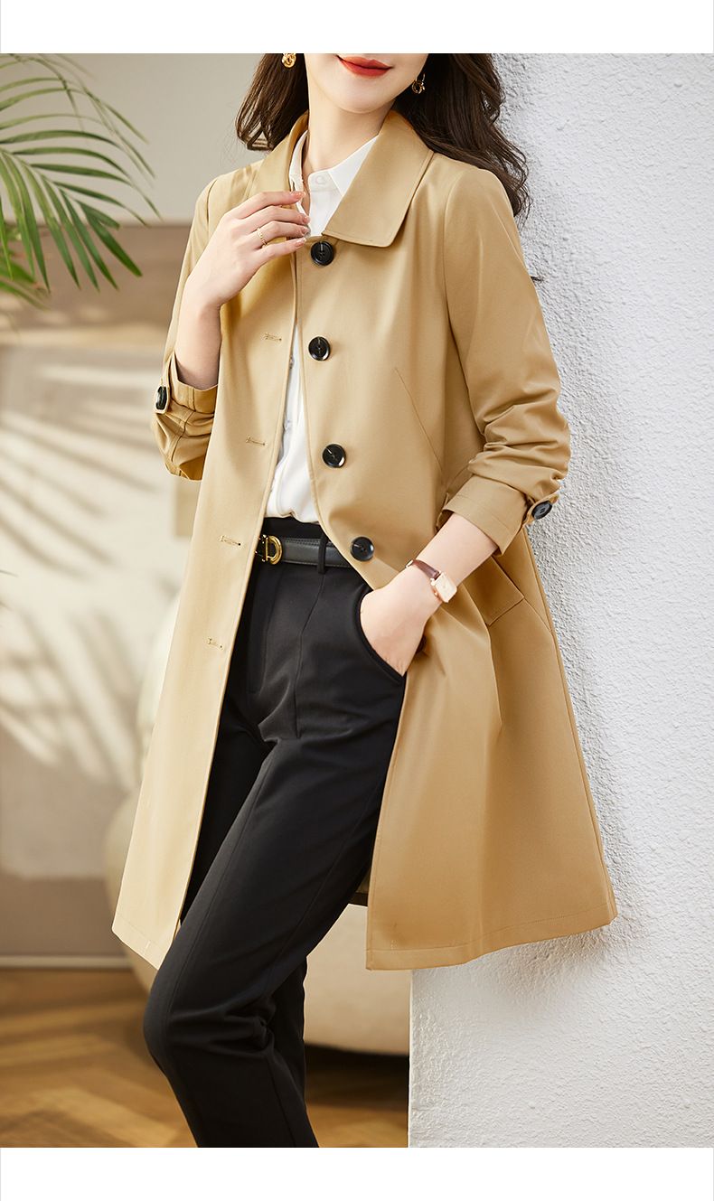 Elegante trench lungo da donna: vestibilità slim, stile ampio, capospalla versatile (M/L/XL/2XL/3XL, verde chiaro/kaki/rosso/blu navy/verde scuro)_voghion.com