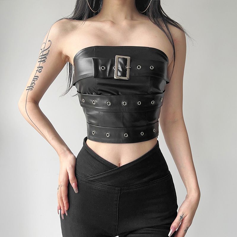2024 Summer New Women's Solid Color Slim Street Fashion Off-Shoulder Strapless Backless Vest_voghion.com