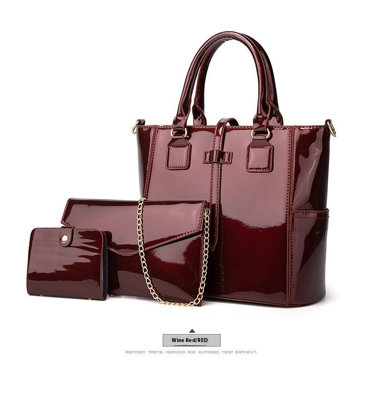 Nova velika trendovska ženska torbica iz lakiranega usnja, komplet treh kosov, preprosta torba z enim ramenom, diagonalno križno torbo_voghion.com