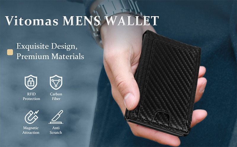 RFID Carbon Fiber Men's Vertical Card Holder Magnetic Flip Dollar Clip Convenient Wallet Magnetic_voghion.com