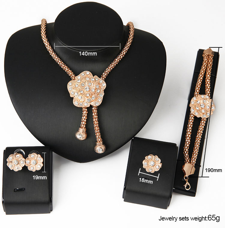 Conjunto de joyería de flor rosa de moda para mujer, conjunto de joyería de declaración de boda chapada en oro, conjunto de pendientes de collar de novia africano_voghion.com