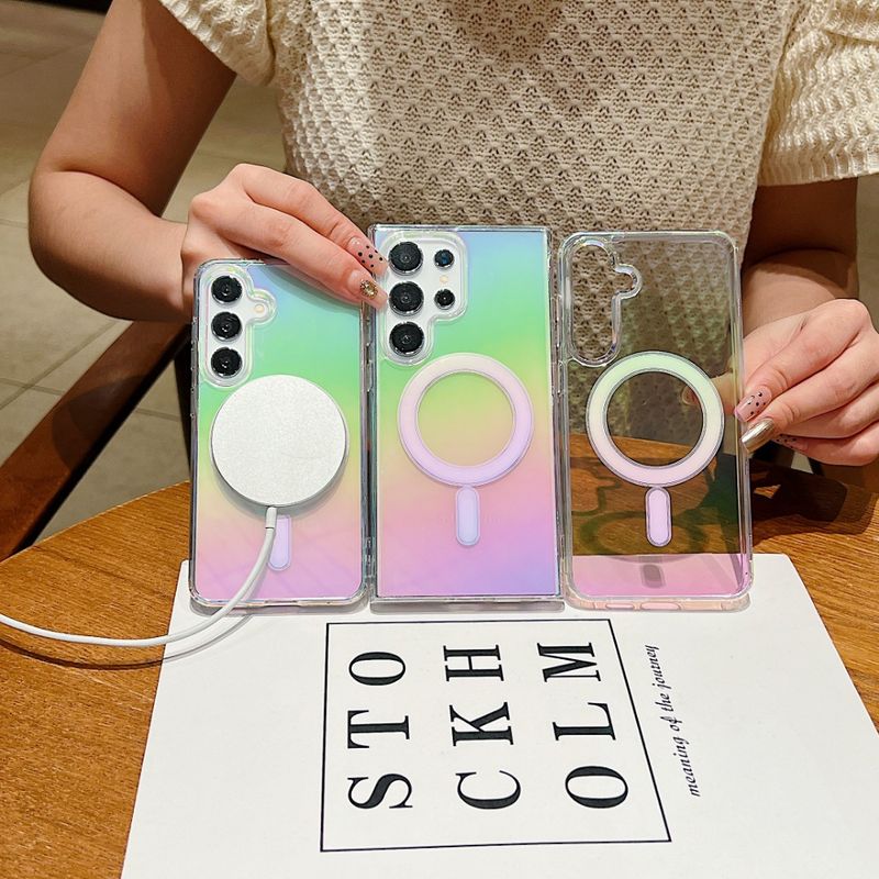 Magnetische Magsafe Wireless-Ladehülle in allmählicher Farbe für Samsung Galaxy S24 Ultra S23 FE S22 S21 Plus A15 A35 A55 Klare Abdeckung_voghion.com