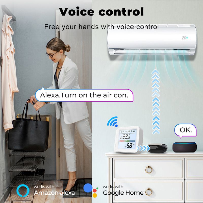 Sensore intelligente di temperatura e umidità Tuya WiFi/Zigbee con retroilluminazione, igrometro per interni, controllo vocale tramite Alexa Google_voghion.com