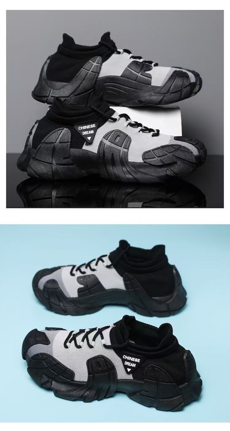 Men's New Thick-Soled Lightweight Sock Mouth Casual Shoes Youth Fashion Color-Block Sneakers_voghion.com
