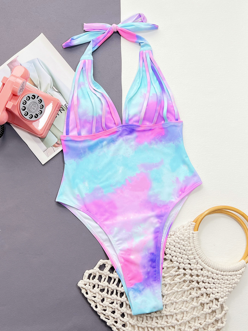 maillot de bain une pièce pour femme bikini une pièce tie-dye à col en V_voghion.com