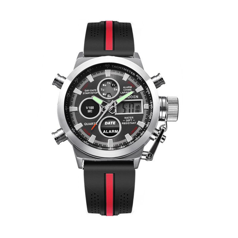 Men's Sport Watch With Analog-Digital Display, GMT Function, Date & Week Indicator, Luminous Hands, PU Leather Strap, Alloy Case_voghion.com