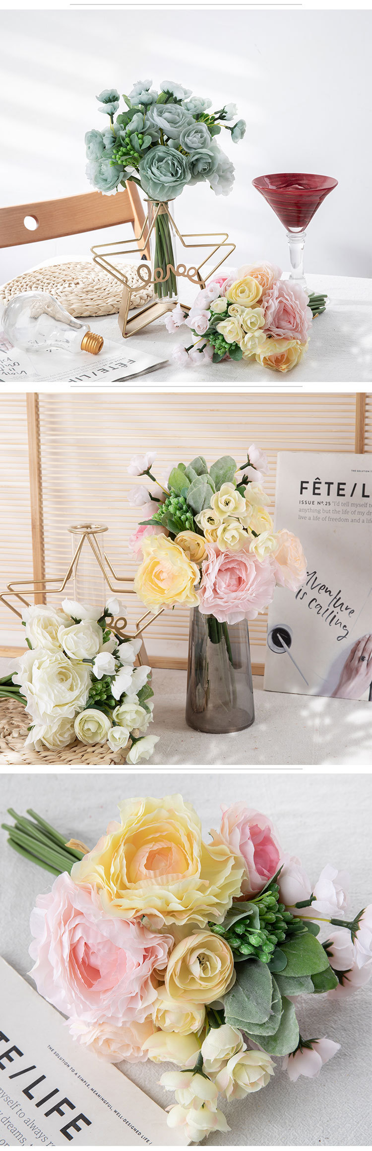 Bouquet di fiori di loto, fiori artificiali, decorazioni per la casa, bouquet da sposa, fiori artificiali da parete che conducono alla strada DY1-2024_voghion.com